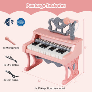 Mini Keyboard Piano 25 Keys Electric Piano with Music Stand and Microphone for Toddlers 3+ Years Old-Pink view 5