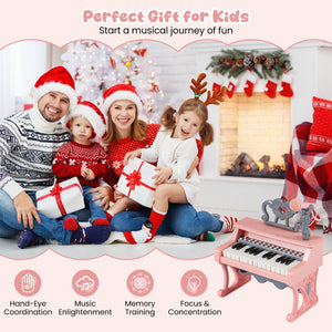 Mini Keyboard Piano 25 Keys Electric Piano with Music Stand and Microphone for Toddlers 3+ Years Old-Pink view 6