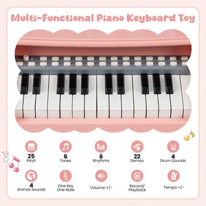 Mini Keyboard Piano 25 Keys Electric Piano with Music Stand and Microphone for Toddlers 3+ Years Old-Pink view 7