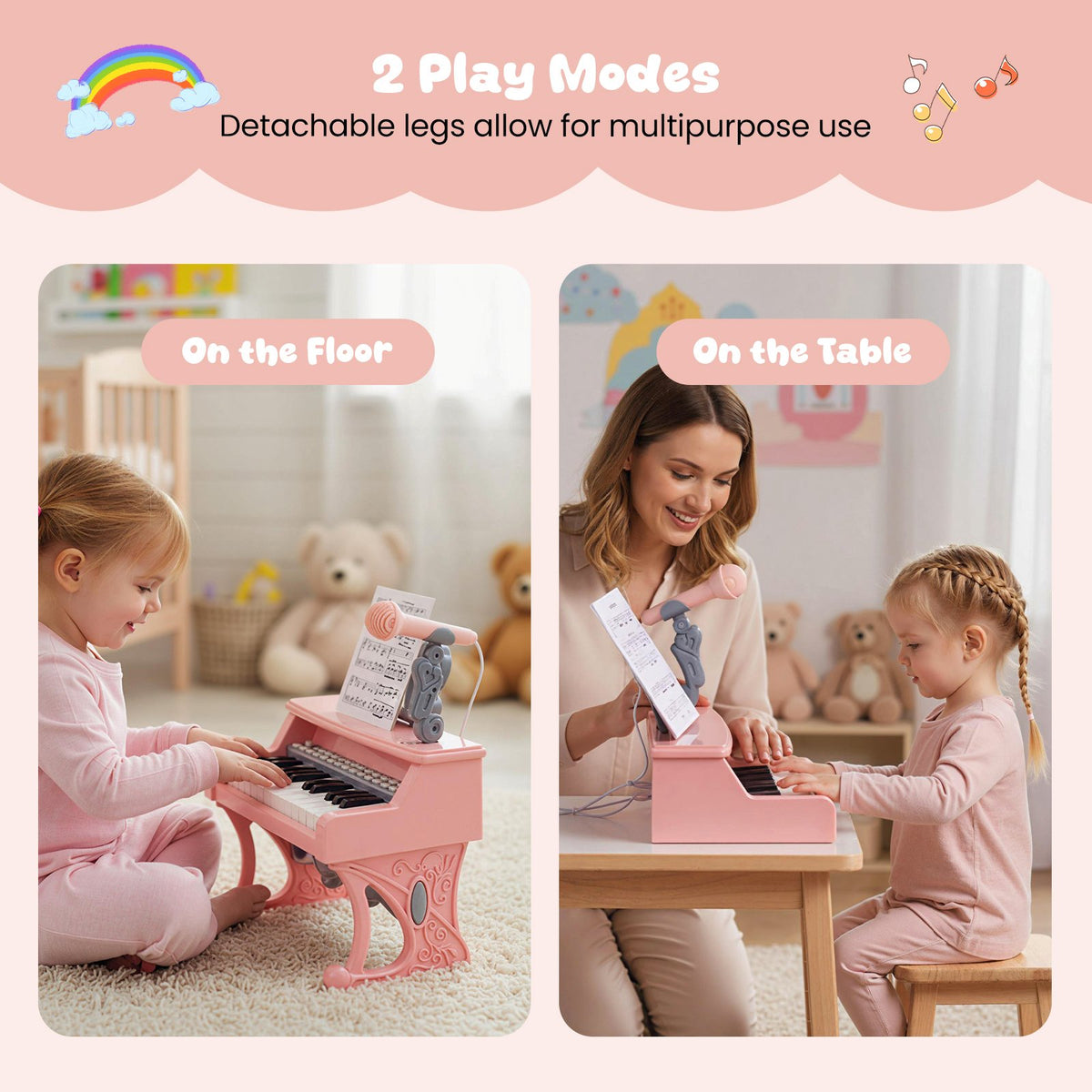 Mini Keyboard Piano 25 Keys Electric Piano with Music Stand and Microphone for Toddlers 3+ Years Old-Pink view 8