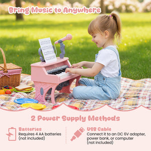 Mini Keyboard Piano 25 Keys Electric Piano with Music Stand and Microphone for Toddlers 3+ Years Old-Pink view 9