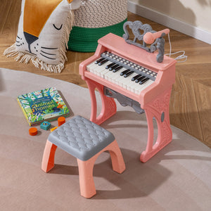 Mini Keyboard Piano for Kids 25 Keys Electric Piano with Stool for Toddlers 3+ Years Old-Pink view 3