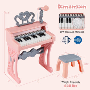 Mini Keyboard Piano for Kids 25 Keys Electric Piano with Stool for Toddlers 3+ Years Old-Pink view 5