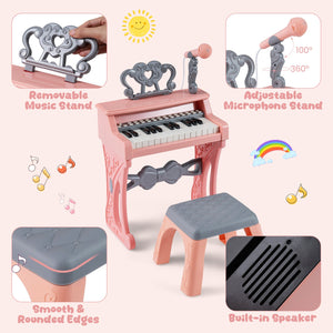 Mini Keyboard Piano for Kids 25 Keys Electric Piano with Stool for Toddlers 3+ Years Old-Pink view 6
