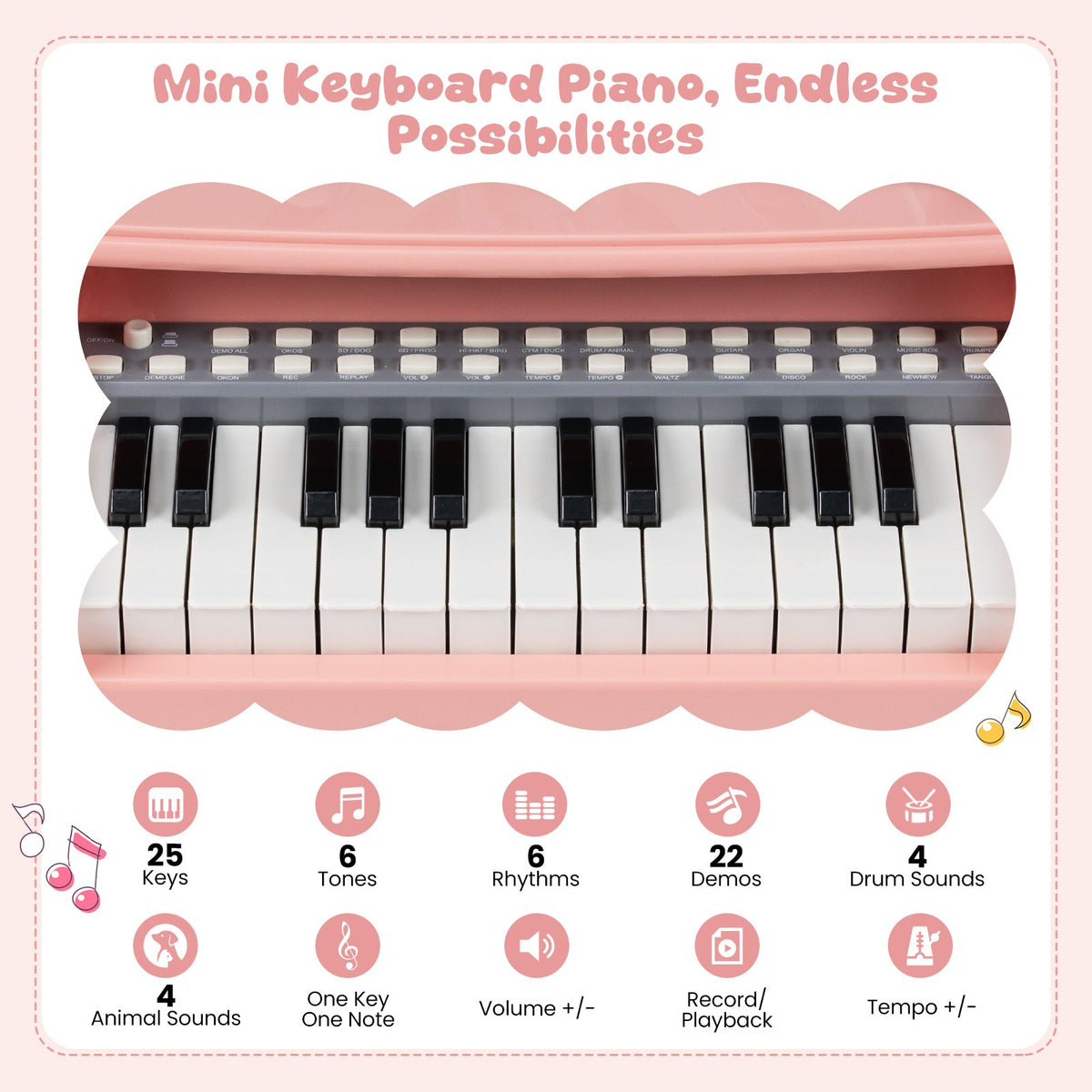 Mini Keyboard Piano for Kids 25 Keys Electric Piano with Stool for Toddlers 3+ Years Old-Pink view 7
