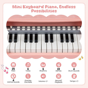 Mini Keyboard Piano for Kids 25 Keys Electric Piano with Stool for Toddlers 3+ Years Old-Pink view 7