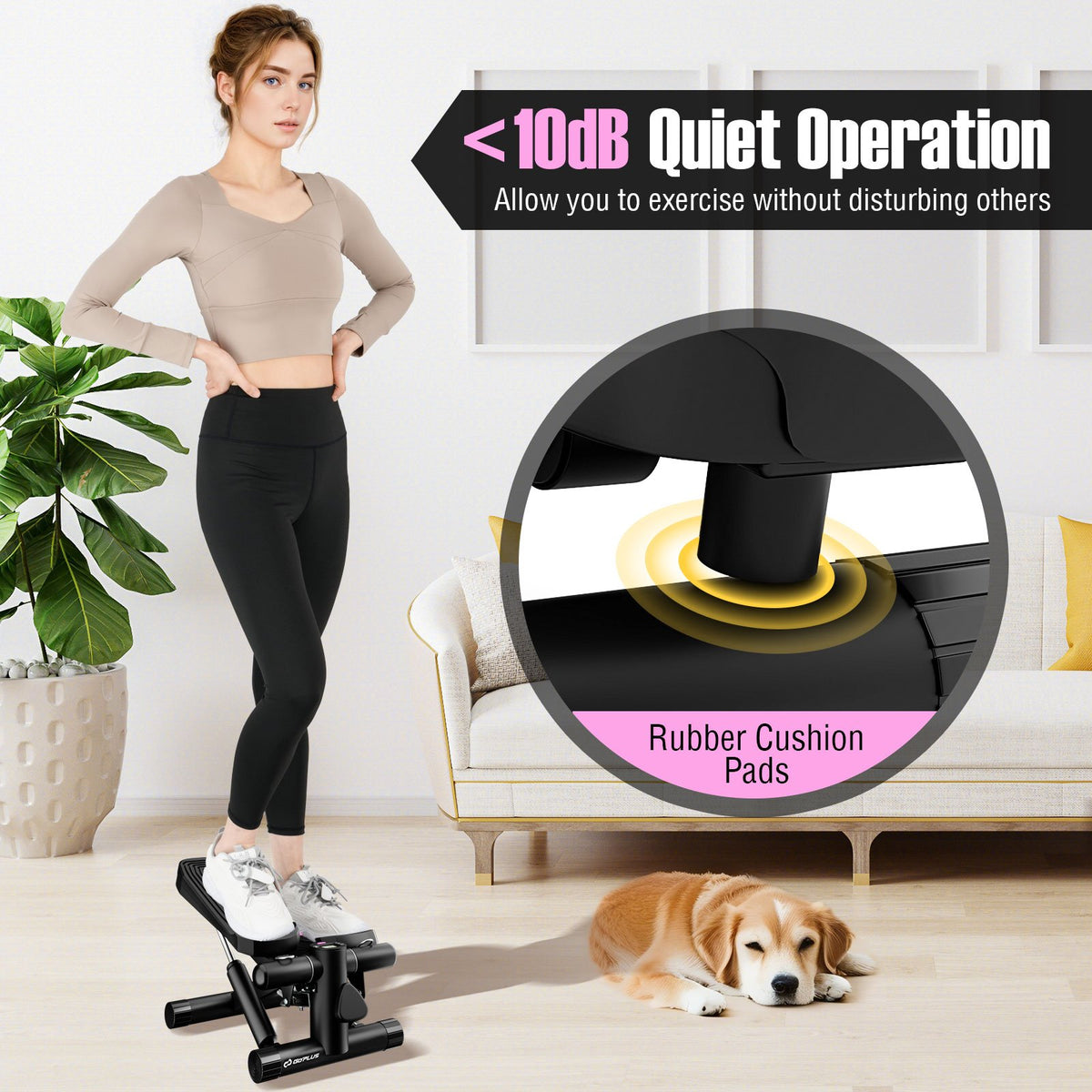 Mini Stepper with Resistance Bands and Adjustable Height for Exercise at Home-Black view 7
