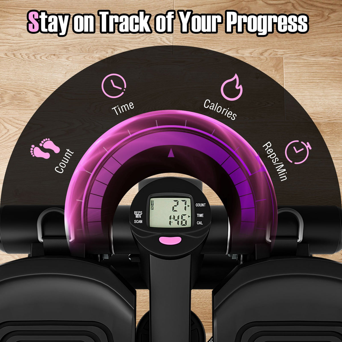 Mini Stepper with Resistance Bands and Adjustable Height for Exercise at Home-Black view 9
