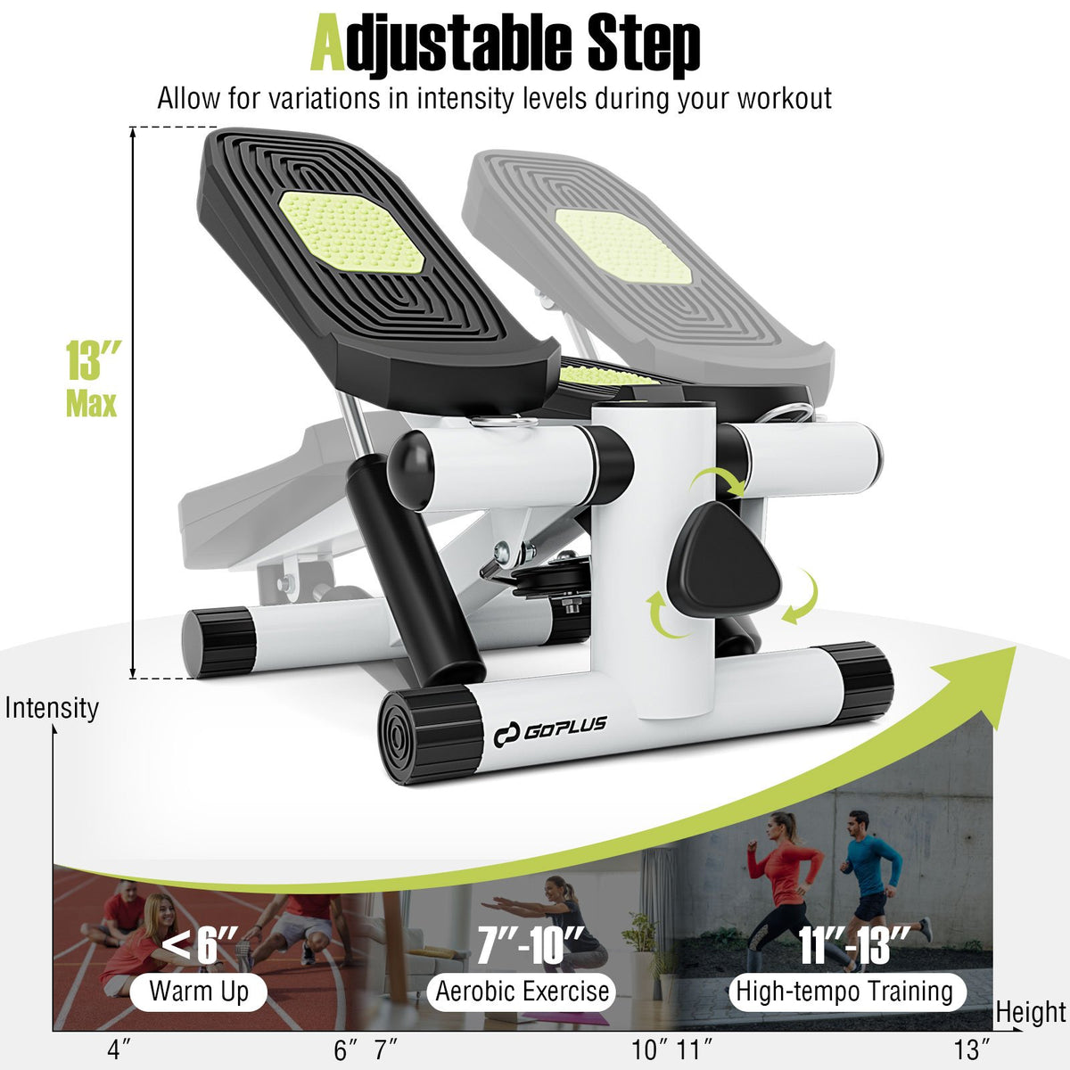 Mini Stepper with Resistance Bands and Adjustable Height for Exercise at Home-White view 3