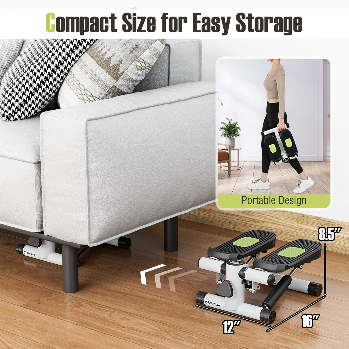 Mini Stepper with Resistance Bands and Adjustable Height for Exercise at Home-White view 4