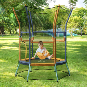 Mini Trampoline for Kids with Safety Enclosure Net and Foam Handles-Orange view 2