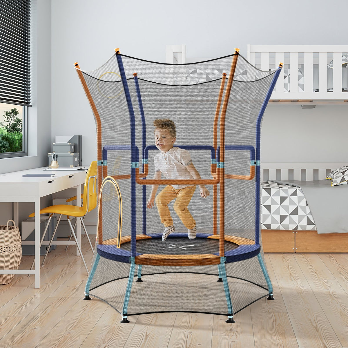 Mini Trampoline for Kids with Safety Enclosure Net and Foam Handles-Orange view 3