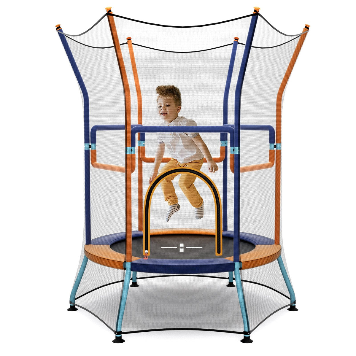 Mini Trampoline for Kids with Safety Enclosure Net and Foam Handles-Orange view 4