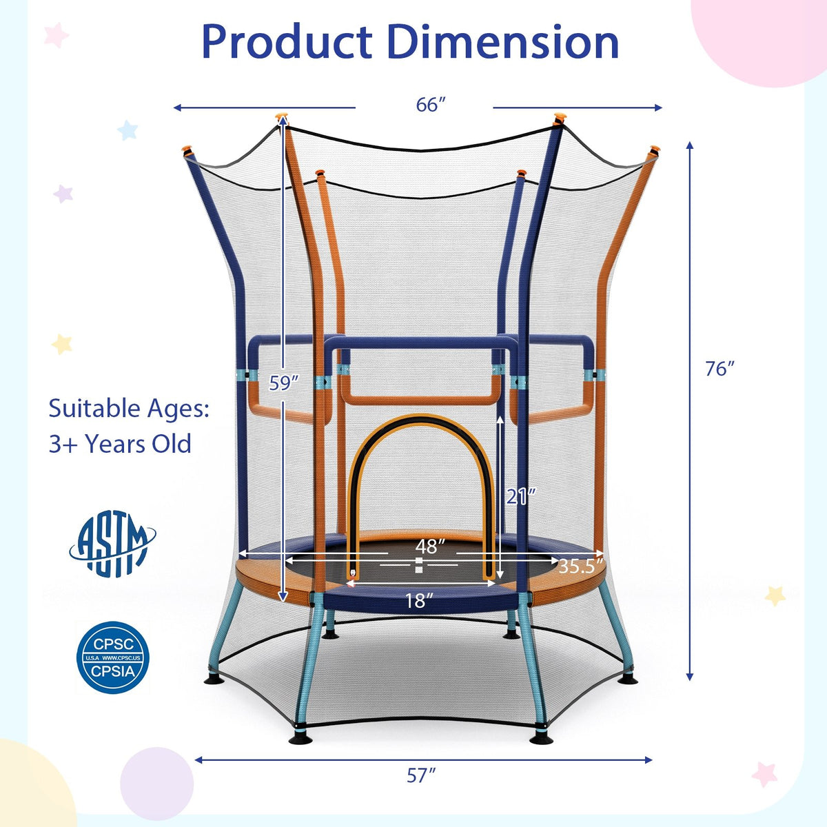 Mini Trampoline for Kids with Safety Enclosure Net and Foam Handles-Orange view 5