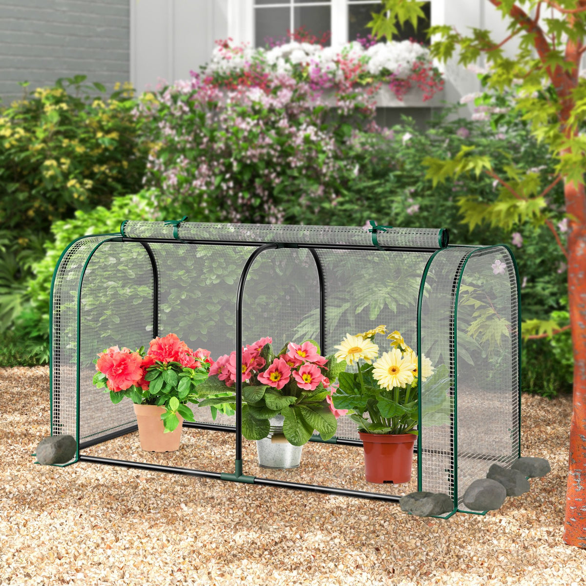 Mini Tunnel Greenhouse with Roll-up Zipper Door-White view 2