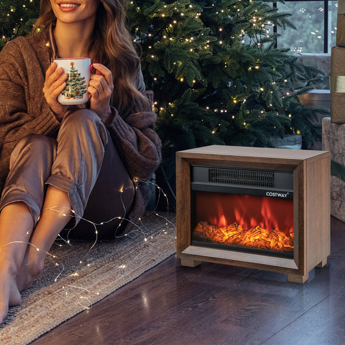 Mini Wooden Space Tabletop Fireplace with Realistic Flame Effect view 2