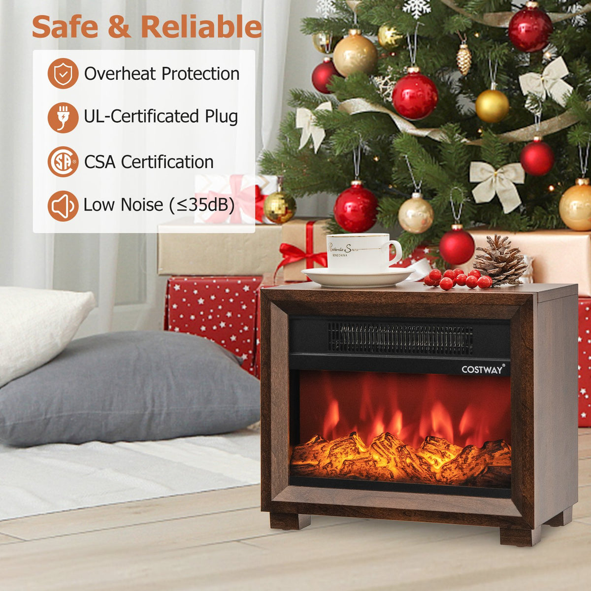 Mini Wooden Space Tabletop Fireplace with Realistic Flame Effect view 7