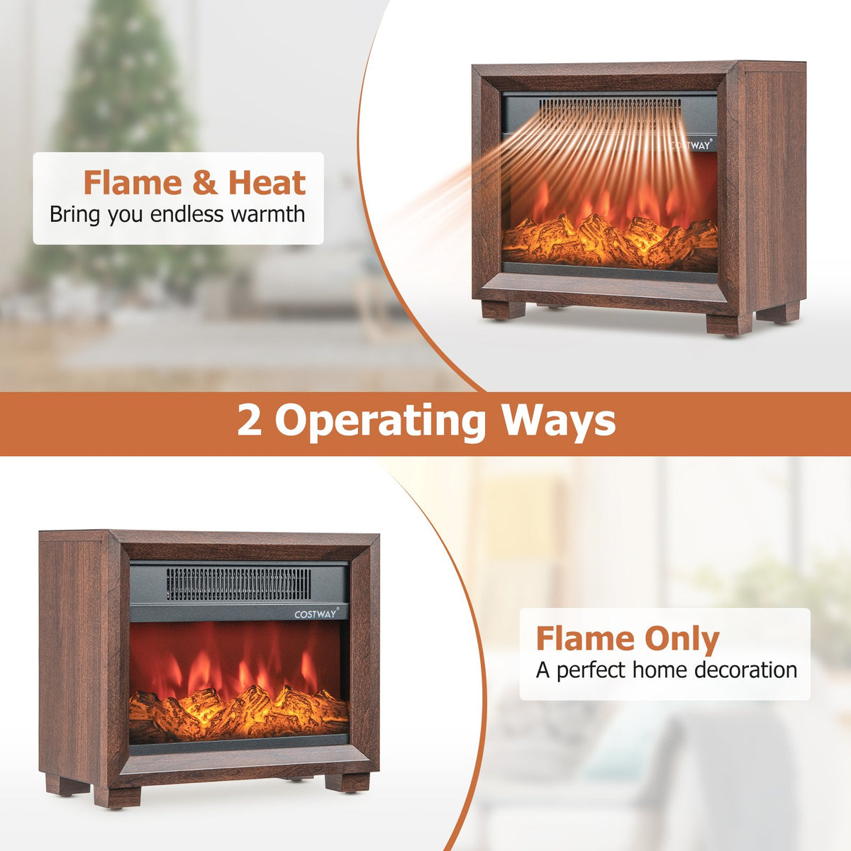 Mini Wooden Space Tabletop Fireplace with Realistic Flame Effect view 9