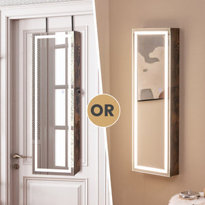 Mirrored Jewelry Armoire with Full Length Mirror and 2 Internal LED Lights-Rustic Brown view 5