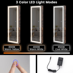 Mirrored Jewelry Armoire with Full Length Mirror and 2 Internal LED Lights-Rustic Brown view 6