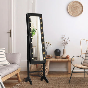 Mirrored Jewelry Cabinet Armoire Organizer w/ LED lights-Black view 2
