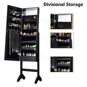 Mirrored Jewelry Cabinet Armoire Organizer w/ LED lights-Black view 5