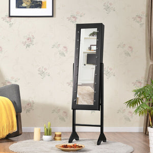 Mirrored Jewelry Cabinet Armoire Organizer w/ LED lights-Black view 6