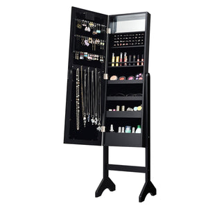Mirrored Jewelry Cabinet Armoire Organizer w/ LED lights-Black view 8