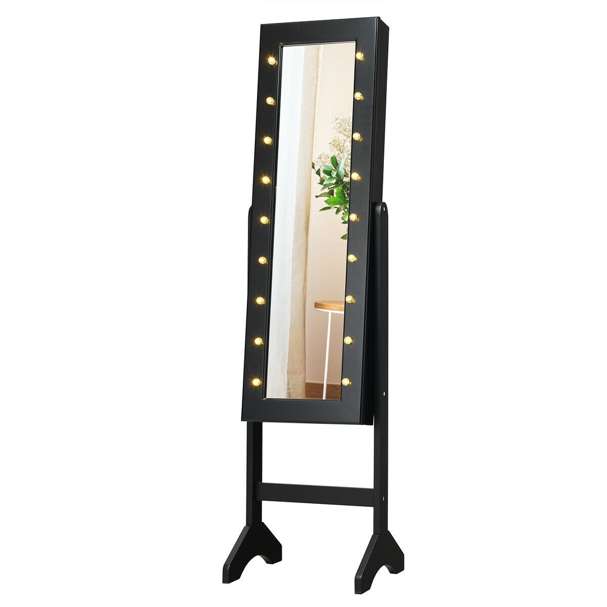 Mirrored Jewelry Cabinet Armoire Organizer w/ LED lights-Black view 9