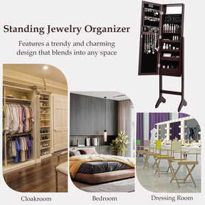 Mirrored Jewelry Cabinet Armoire Organizer w/ LED lights-Brown view 5