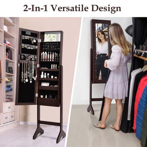 Mirrored Jewelry Cabinet Armoire Organizer w/ LED lights-Brown view 6