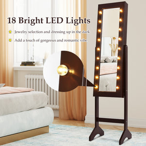 Mirrored Jewelry Cabinet Armoire Organizer w/ LED lights-Brown view 7