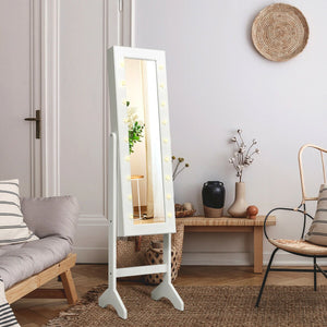 Mirrored Jewelry Cabinet Armoire Organizer w/ LED lights-White view 2