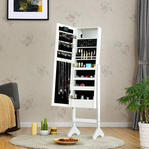 Mirrored Jewelry Cabinet Armoire Organizer w/ LED lights-White view 3