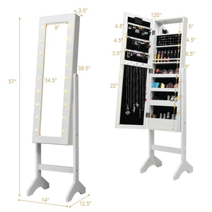 Mirrored Jewelry Cabinet Armoire Organizer w/ LED lights-White view 4