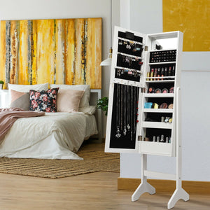 Mirrored Jewelry Cabinet Armoire Organizer w/ LED lights-White view 6