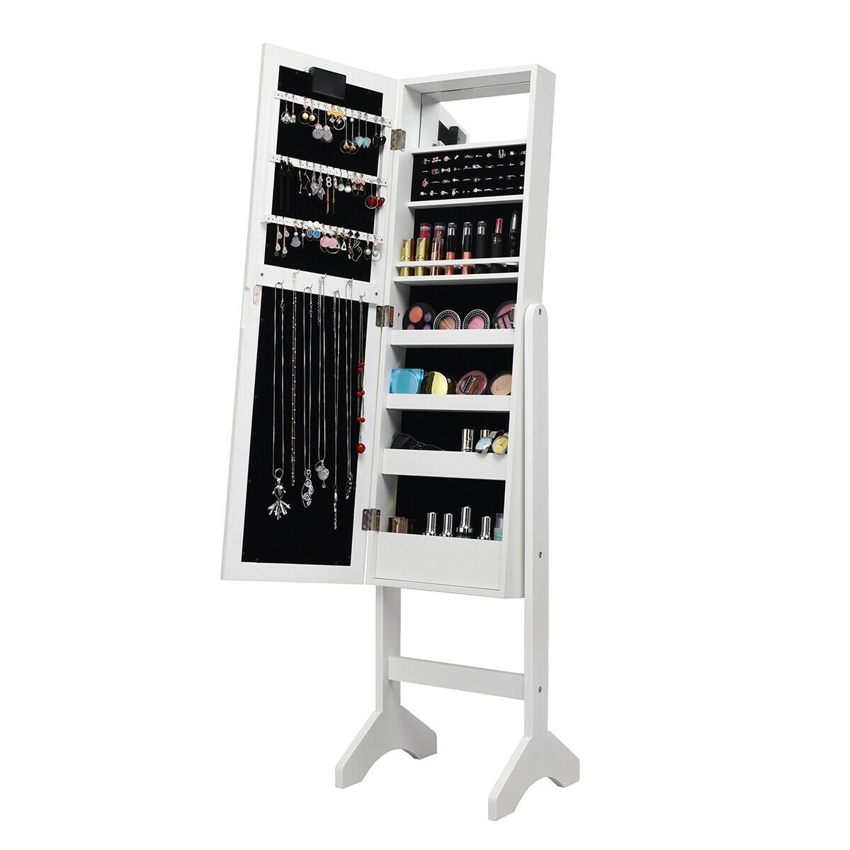 Mirrored Jewelry Cabinet Armoire Organizer w/ LED lights-White view 7