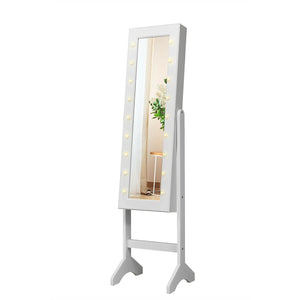 Mirrored Jewelry Cabinet Armoire Organizer w/ LED lights-White view 8