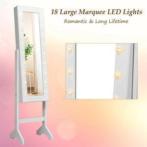 Mirrored Jewelry Cabinet Armoire Organizer w/ LED lights-White view 9