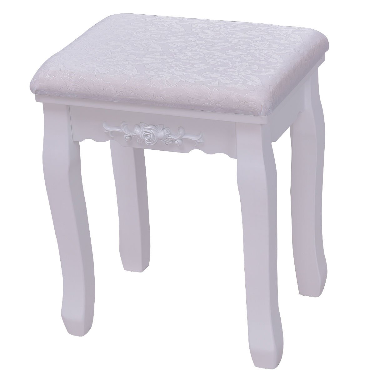 Wooden Vanity Set with 360° Rotating Oval Mirror and Cushioned Stool-White view 8