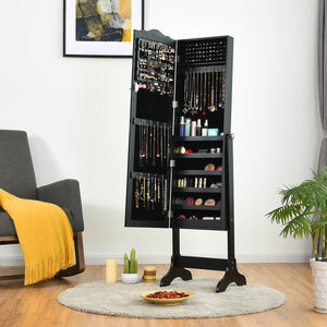 Mirrored Lockable Jewelry Cabinet Armoire Organizer Storage Box-Black view 2