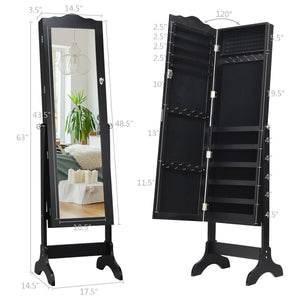 Mirrored Lockable Jewelry Cabinet Armoire Organizer Storage Box-Black view 4