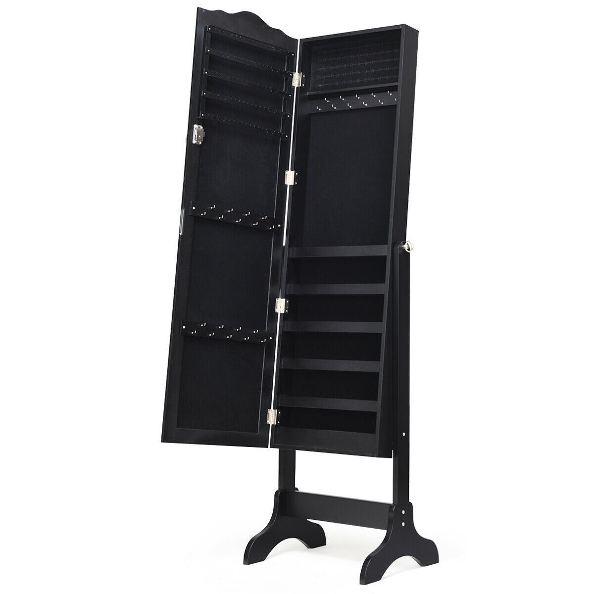 Mirrored Lockable Jewelry Cabinet Armoire Organizer Storage Box-Black view 9