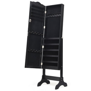 Mirrored Lockable Jewelry Cabinet Armoire Organizer Storage Box-Black view 9