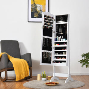 Mirrored Lockable Jewelry Cabinet Armoire Organizer Storage Box-White view 2
