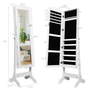 Mirrored Lockable Jewelry Cabinet Armoire Organizer Storage Box-White view 5