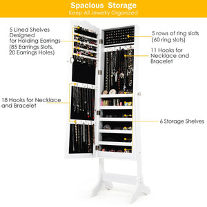 Mirrored Lockable Jewelry Cabinet Armoire Organizer Storage Box-White view 9
