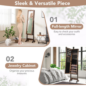 Mirrored Standing Jewelry Cabinet Storage Box-Brown view 8
