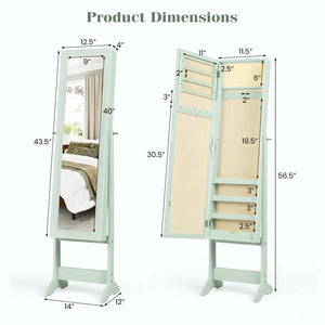 Mirrored Standing Jewelry Cabinet Storage Box-Green view 5