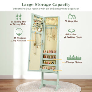 Mirrored Standing Jewelry Cabinet Storage Box-Green view 7